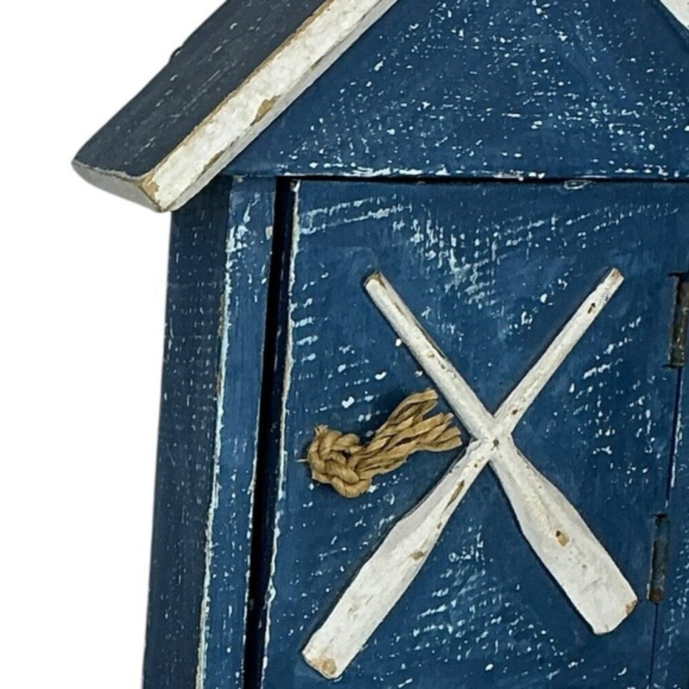 Nautical Boathouse Key Holder Wood  Wall Decor or Freestand Rustic Blue White - Picture 9 of 16